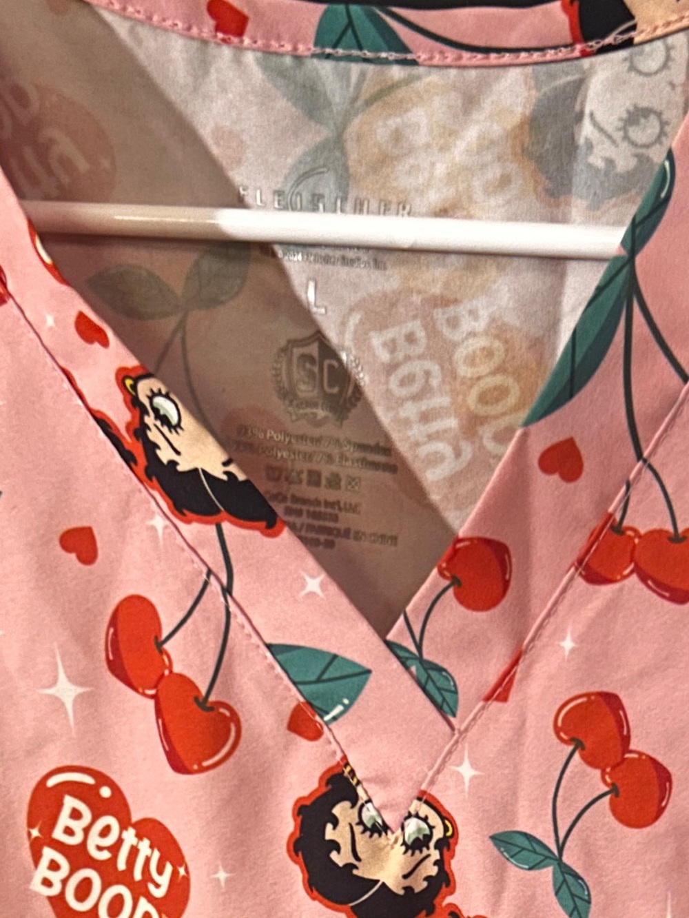 BETTY BOOP V-Neck Medical Scrub Top - Cute Cherry Print - Picture 3 of 9